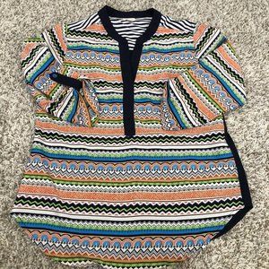 Antilia Femme Tops Blouse Women's Size Small Split Neck 3/4 Quarter Multicolor